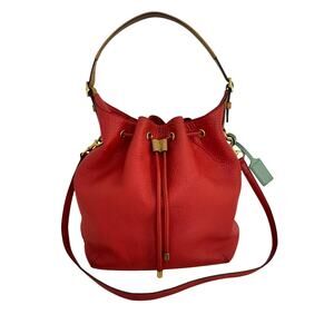 Coach Legacy Drawstring Bucket Bag Crossbody Pebbled Leather Red 25306